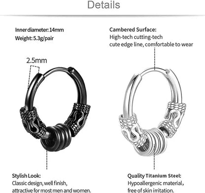 1 Pair Mens Womens Vintage Huggie Hoop Earrings Surgical Stainless Steel 14Mm Hip Hop Punk Earrings Silver Black Hypoallergenic
