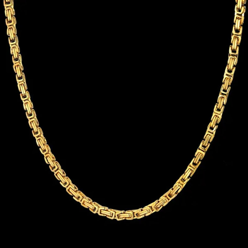 Men'S Hip Hop Silver-Tone/18K Gold Plated Stainless Steel Byzantine Box Link Chain Necklace