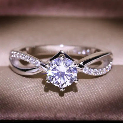 Six-Pronged Colorless Moissanite Infinity Engagement Ring in Infinity Ring Diamond Infinity Wedding Band Infinity Ring Diamond Twist Ring Half-Way Infinity Ring Engagement Ring Anniversary Ring Rings for Women Fashion Jewelry