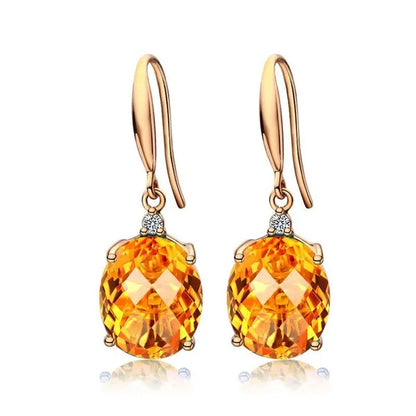 Simple Copper Plated 18k Golden  Citrine Water Drop Pendant Necklace Oval Claw Set Ear Hook Earrings Open-End Ring Flower Petal Inlaid Zircon Bracelets Jewelry Set for Elegant Women