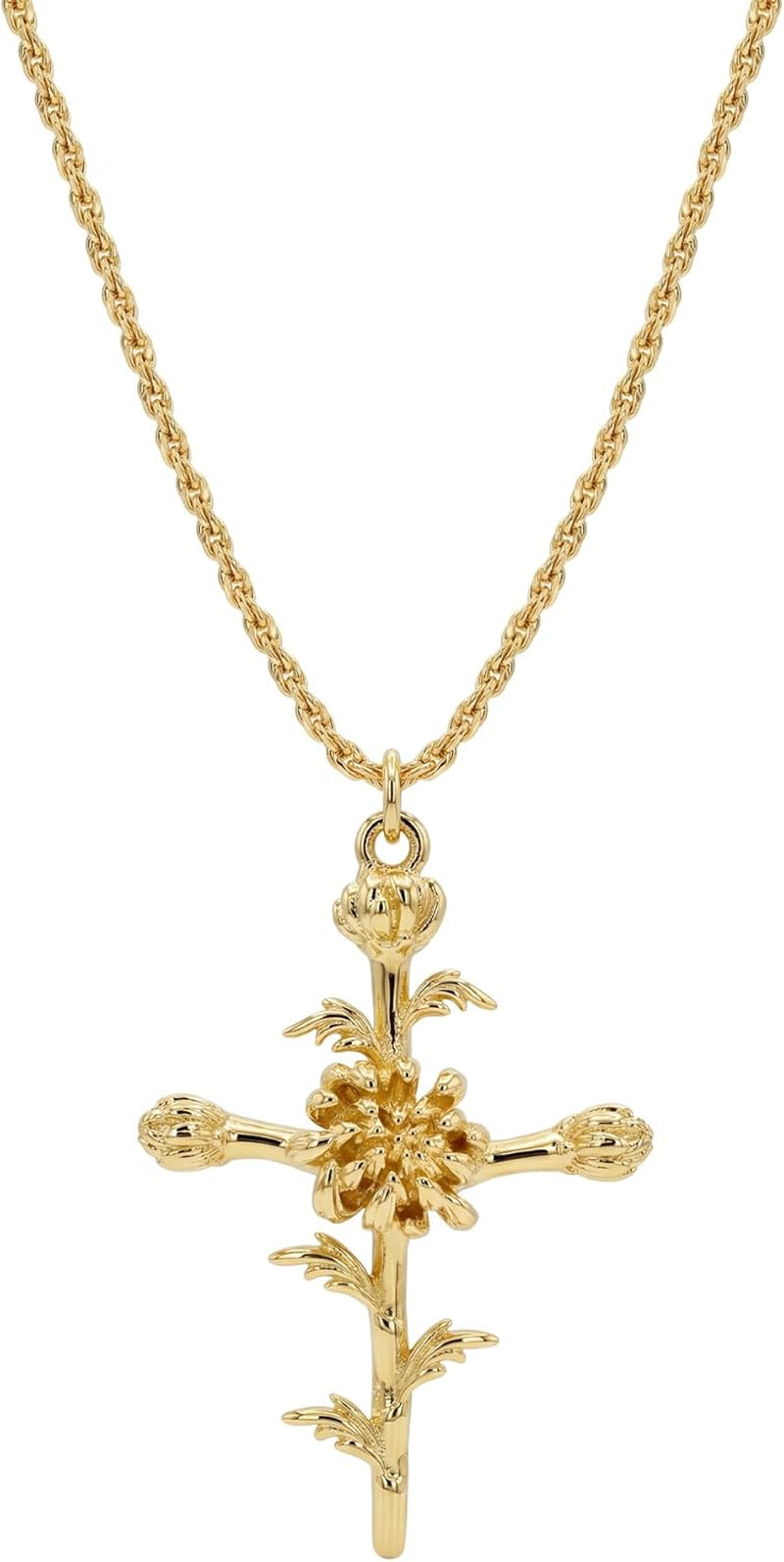 Gold Birth Flower Cross Necklace for Women 12 Month Faith Pendent 18K Gold Plated 2MM Twist Rope Chain Personalized Religious Birthday Jewelry for Her