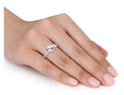 3.00 Carat (Ctw) Lab-Created White Sapphire Ring in 10K White Gold with Diamonds