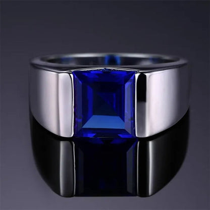 Men's Eternity 925 Sterling Silver Square natural Blue Sapphire Stone Solitaire Ring Size 8-13