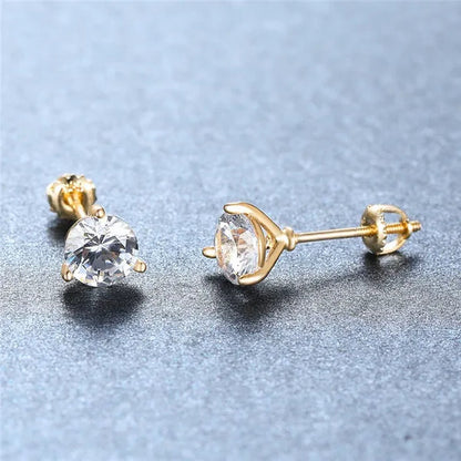 Vintage Three-Prong Martini Round Glass Stud Earrings Golden Spiral Bride Wedding Engagement Jewelry Gifts