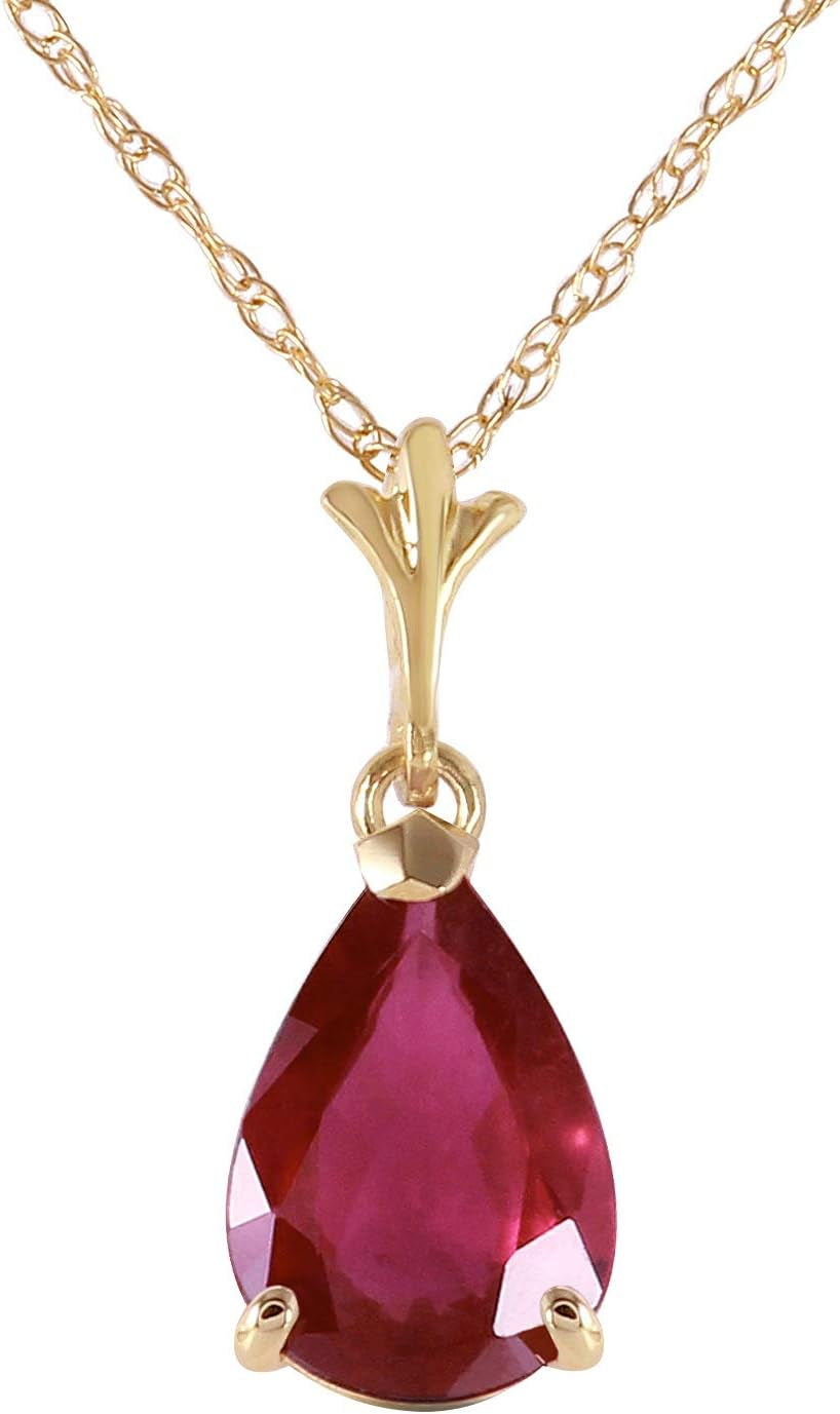 14K Solid Yellow Gold 1.75 Ct Pear-Shaped Ruby Drop Pendant Necklace