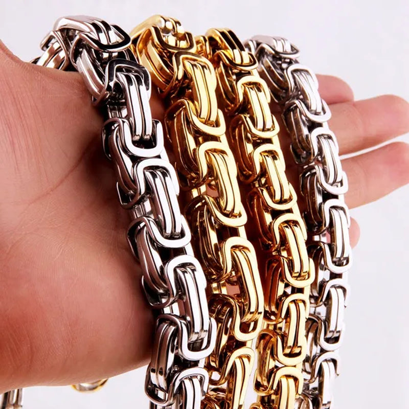7-40" 12/15Mm Mens Womens Silver/Gold Stainless Steel Necklaces Byzantine Chain Curb Cuban Bracelet Necklace