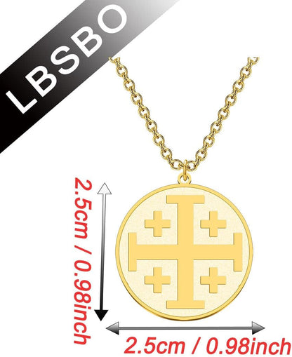Religious Jewelry Jerusalem Crusaders Cross Disc Pendant Necklace Greek Orthodox Jewelry