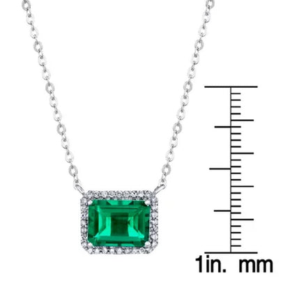 925 Sterling Silver Lab Created Emerald and 0.08 CT. T.W. Diamond Necklace