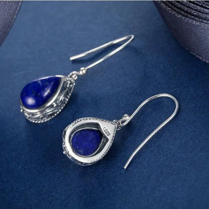 925 Sterling Silver Jewelry Water Drop Earrings for Women Natural Lapis Lazuli Earrings