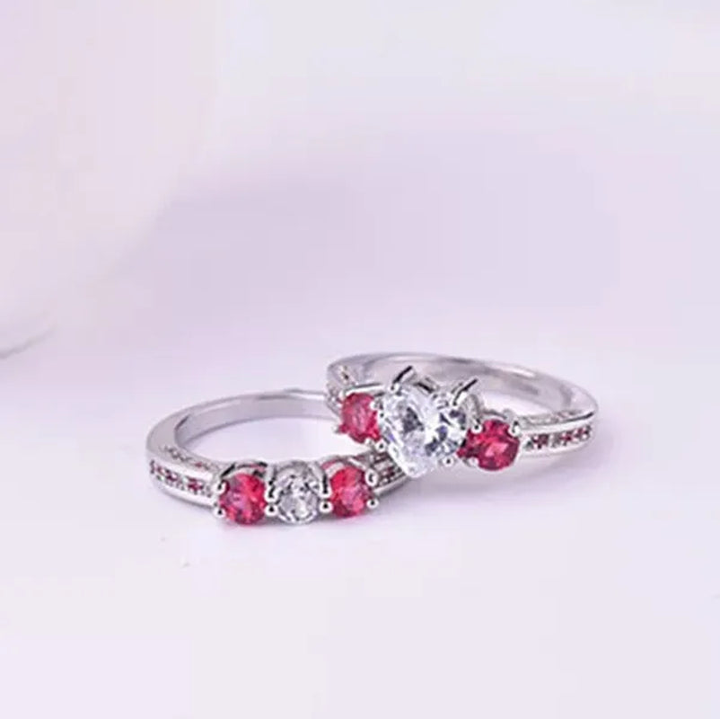 Romantic Love Shape Setting Ring Ruby Imitation Diamond Zircon Engagement Ring Holiday Gift