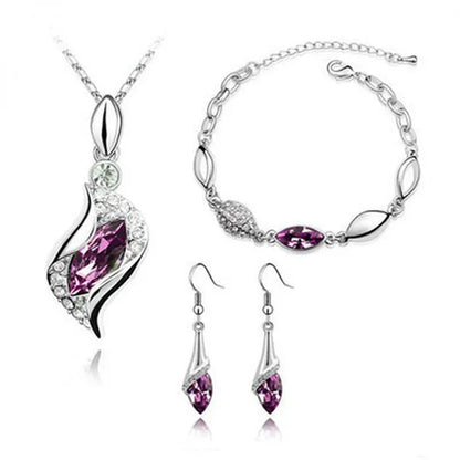 2022 Elegant Luxury Simple 18k Gold Sterling Silver Rose Gold Color Austrian Crystal Pendant Necklace Earring Bracelet 925 Sterling Silver Engagement Jewelry Set Lady Gift Birthday Gift Jewelry Set