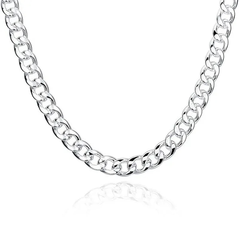 Personality 925 Sterling Silver 10Mm Cuban Chain Necklace for Boy Women Fashion Jewelry Punk Link Necklace Christmas Gifts