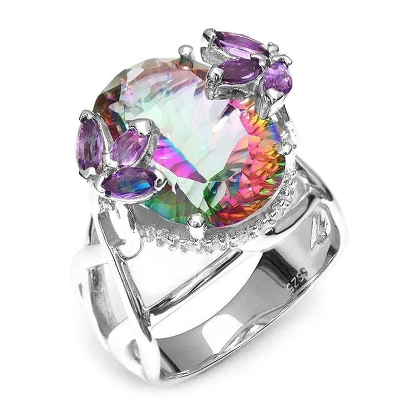 10Ct Concave Mystic Fire Rainbow Topaz Cocktail Ring