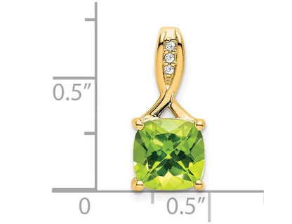 2.00 Carat (Ctw) Natural Cushion-Cut Peridot Pendant Necklace in 14K Yellow Gold with Chain