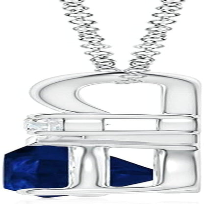 Natural 0.75 Carat Blue Sapphire Teardrop Pendant Necklace for Women, Girls with Diamond in 14K White Gold with 18 Inch Chain | September Birthstone Jewelry Gift