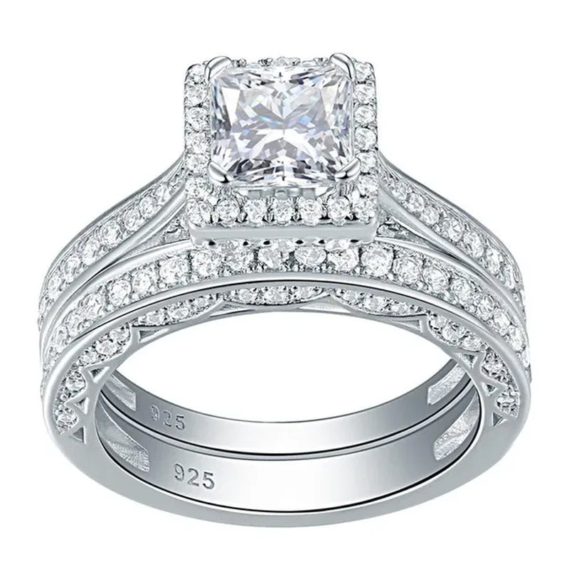 Newshe Vintage Wedding Ring Sets  Engagement Rings for Women Princess Cut AAAAA CZ 925 Sterling Silver Jewelry Gift Sz 4-13