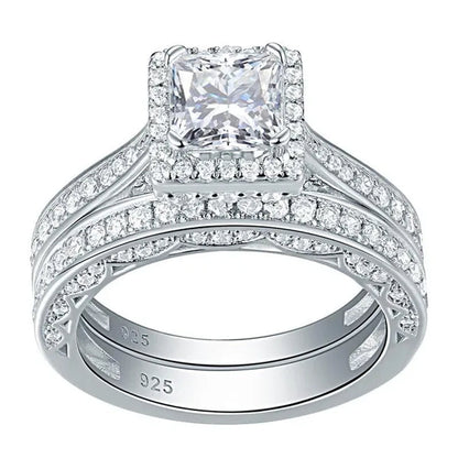 Newshe Vintage Wedding Ring Sets  Engagement Rings for Women Princess Cut AAAAA CZ 925 Sterling Silver Jewelry Gift Sz 4-13
