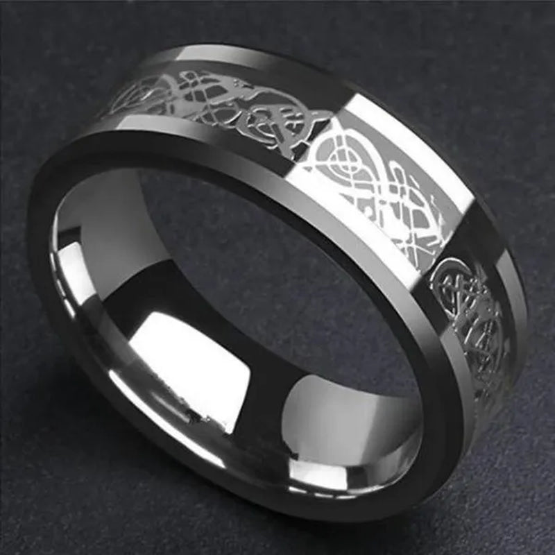 8mm Blue Black Dragon Pattern Beveled Edges Celtic Rings Tungsten Carbide Ring Jewelry Wedding Band For Men Women 6-13