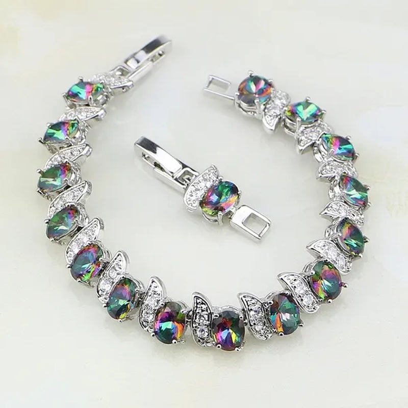 Mystic Rainbow Fire Created Topaz 925 Silver Bracelet Charm For Women
