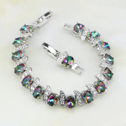 Mystic Rainbow Fire Created Topaz 925 Silver Bracelet Charm For Women