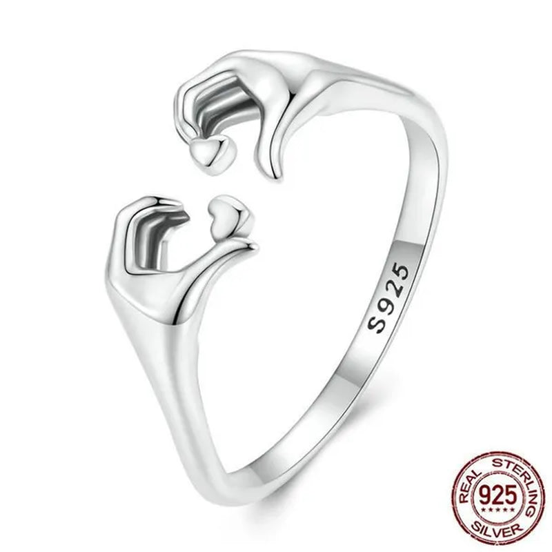 925 Sterling Silver Simple Heart Shape Gesture Open Ring for Women Valentine Fashion Jewelry Ring