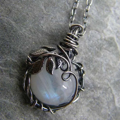 Vintage Opal Necklace Silver Plated Leaf Moonstone Necklace Wedding Engagement Anniversary Party Jewelry Gift