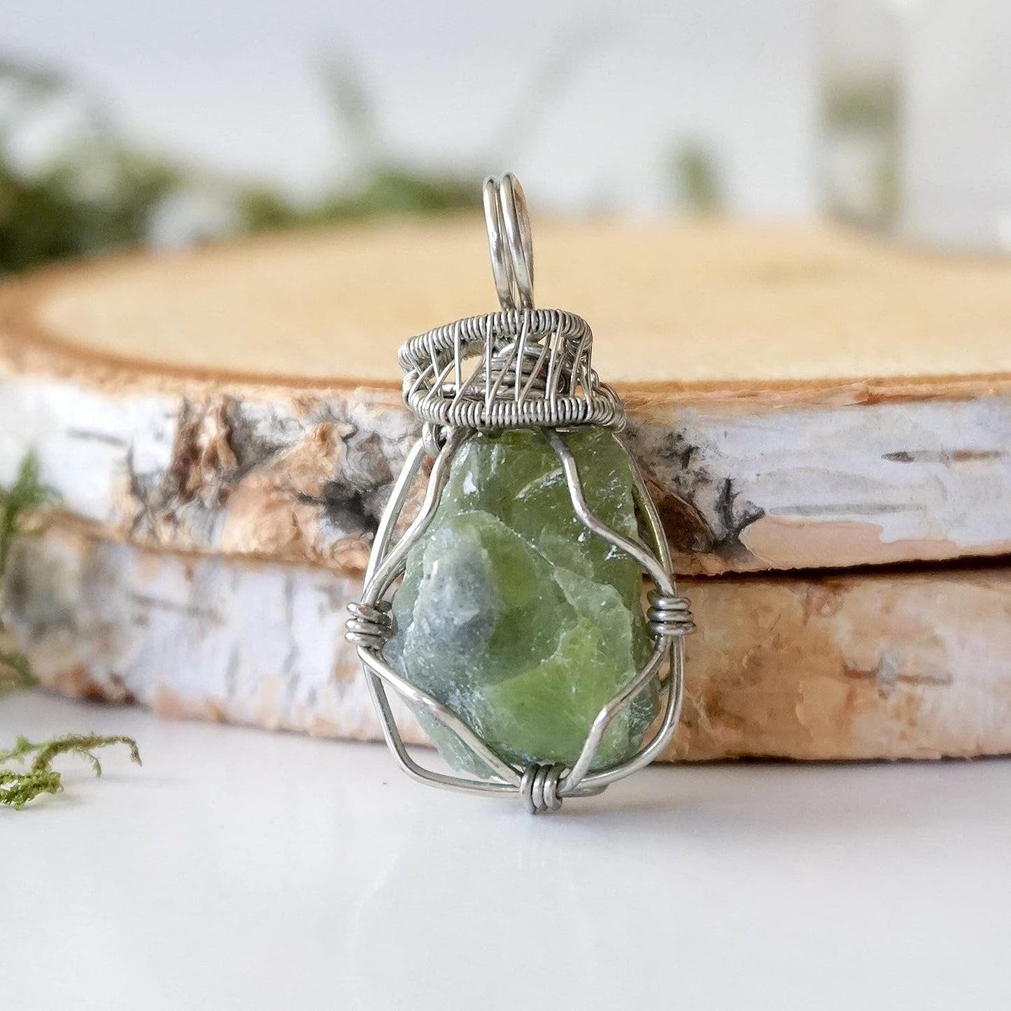 Handmade Women’S Peridot Necklace 24 Inch Chain White Gold Plated, August Birthstone