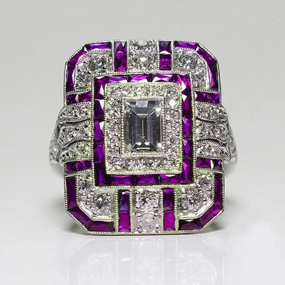 Antique Art Deco 925 Sterling Silver Red Ruby & Diamond Ring