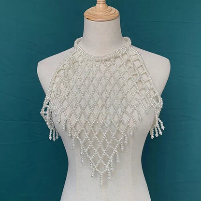 1pcs Women Blouse Elegant Faux Pearl Necklace Collar Detachable Beaded False Collars Apparel DIY Craft COC