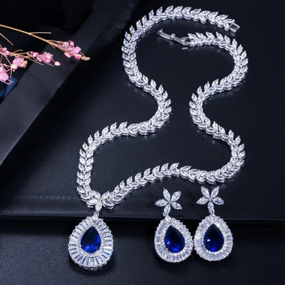 CANDICE Luxury Bridal Red CZ Stone Costume Jewelry Sets Pear Drop Red Zirconia Party Necklace Earrings Set for Women Wedding