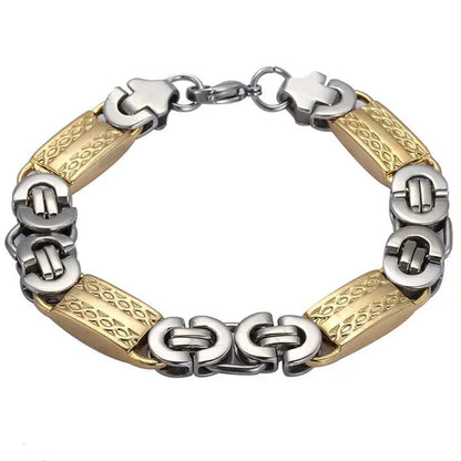 11mm Mens Chain Boys Bracelet Silver Gold Tone Byzantine Link Stainless Steel Bracelet