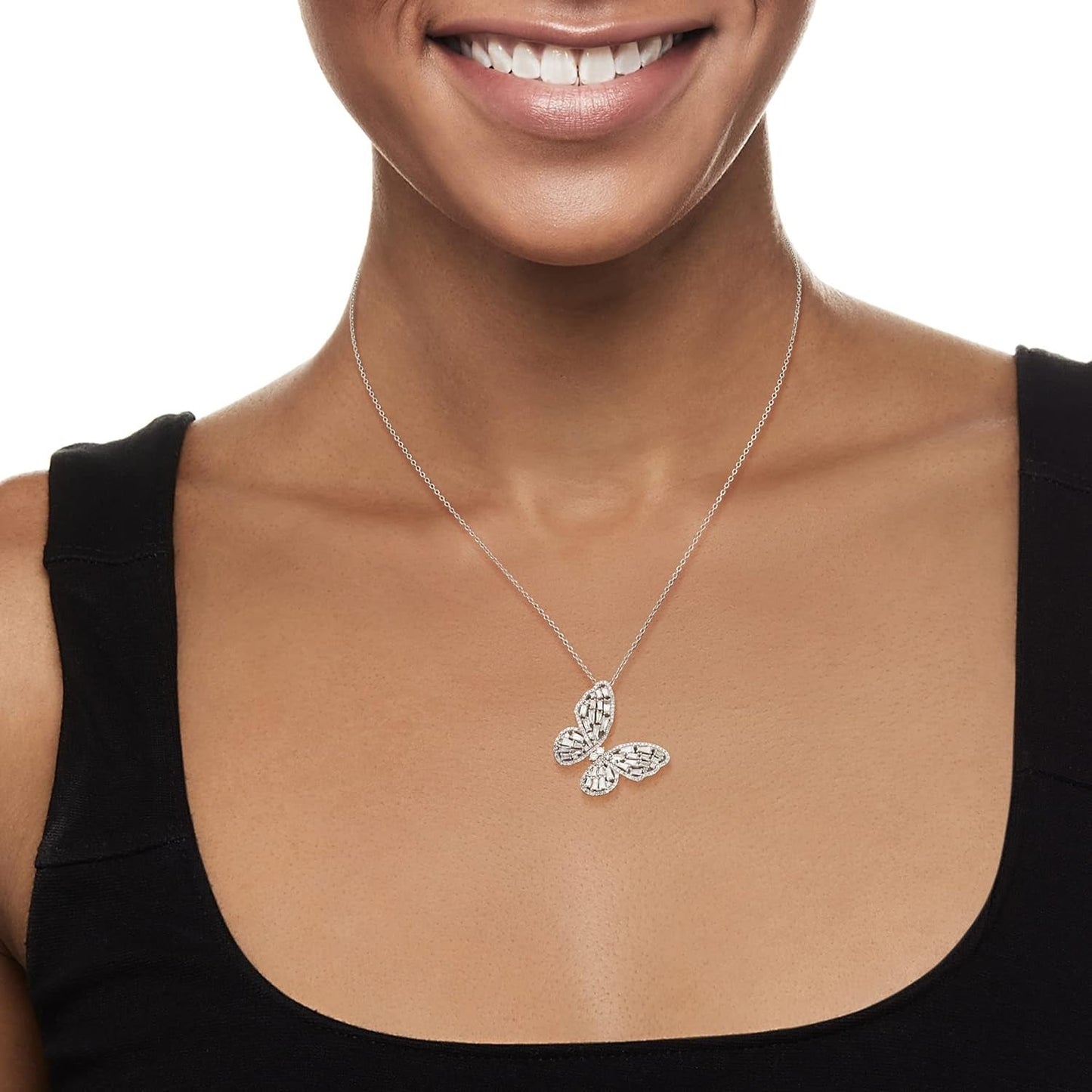 1.00 Ct. T.W. Diamond Butterfly Pendant Necklace in 14Kt White Gold