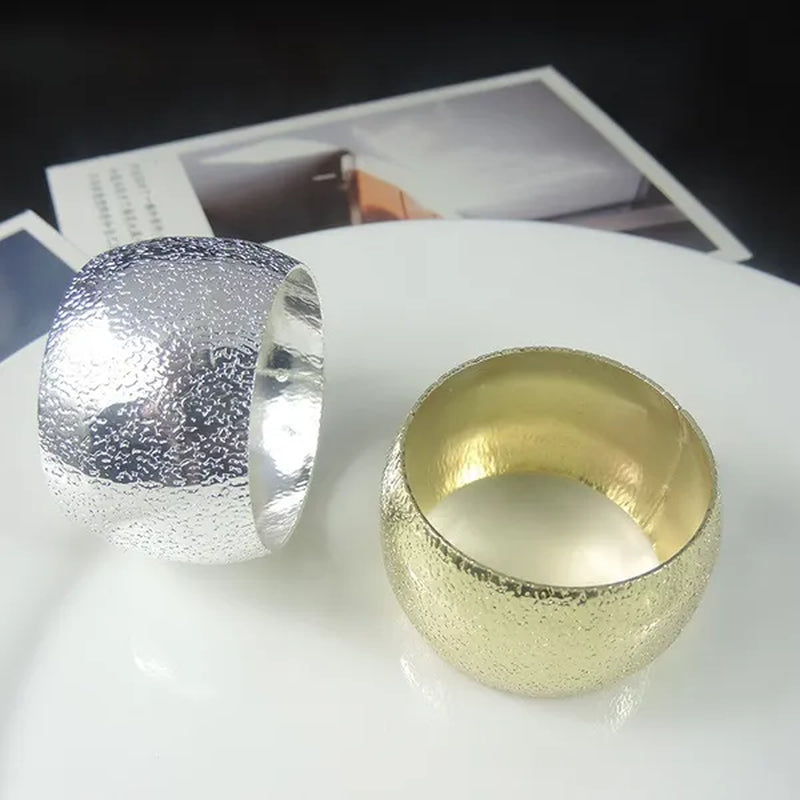 6pcs Silver Gold Wide Face Round Metal Napkin Ring for Wedding Banquet Dinner Table Decor