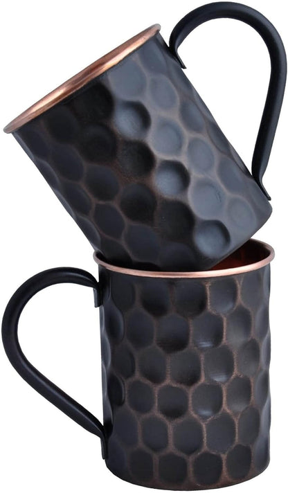 20 Oz Honeycomb Black Matte Moscow Mule Mugs Pure Copper Cups for Drinking Water Gifts for Him Her on Anniversary Genuine Copper Mugs for Moscow Mules Real Solid Tankard Mug Cup Set of 2