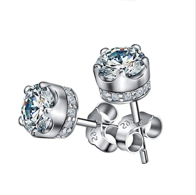 Women Fashion Jewelry 925 Sterling Silver Amethyst Diamond Studs Earrings