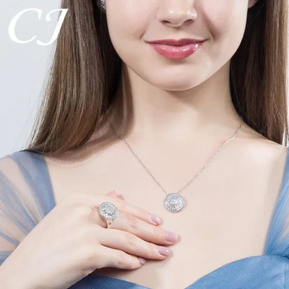CANDICE Sparkling CZ Stone White Gold Plated 4pcs Wedding Jewelry Sets Round Pendant Necklace Earrings Bracelet Ring Prom Set For Brides