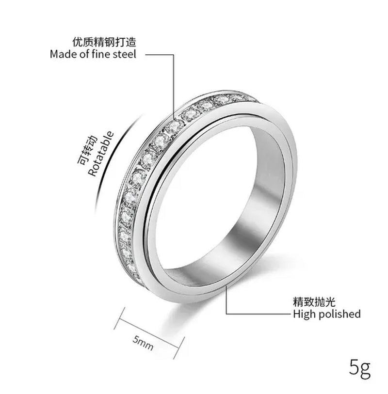 4Mm Wide Titanium Steel Exquisitely Inlaid Single Drainage Diamond for Men and Women Luxury Fashion Exquisitely Stackable Ring Engagement and Wedding Ring