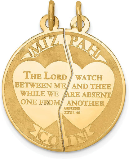 10K Yellow Gold Mizpah 2-Piece Pendant Charm (29Mm X 23Mm)