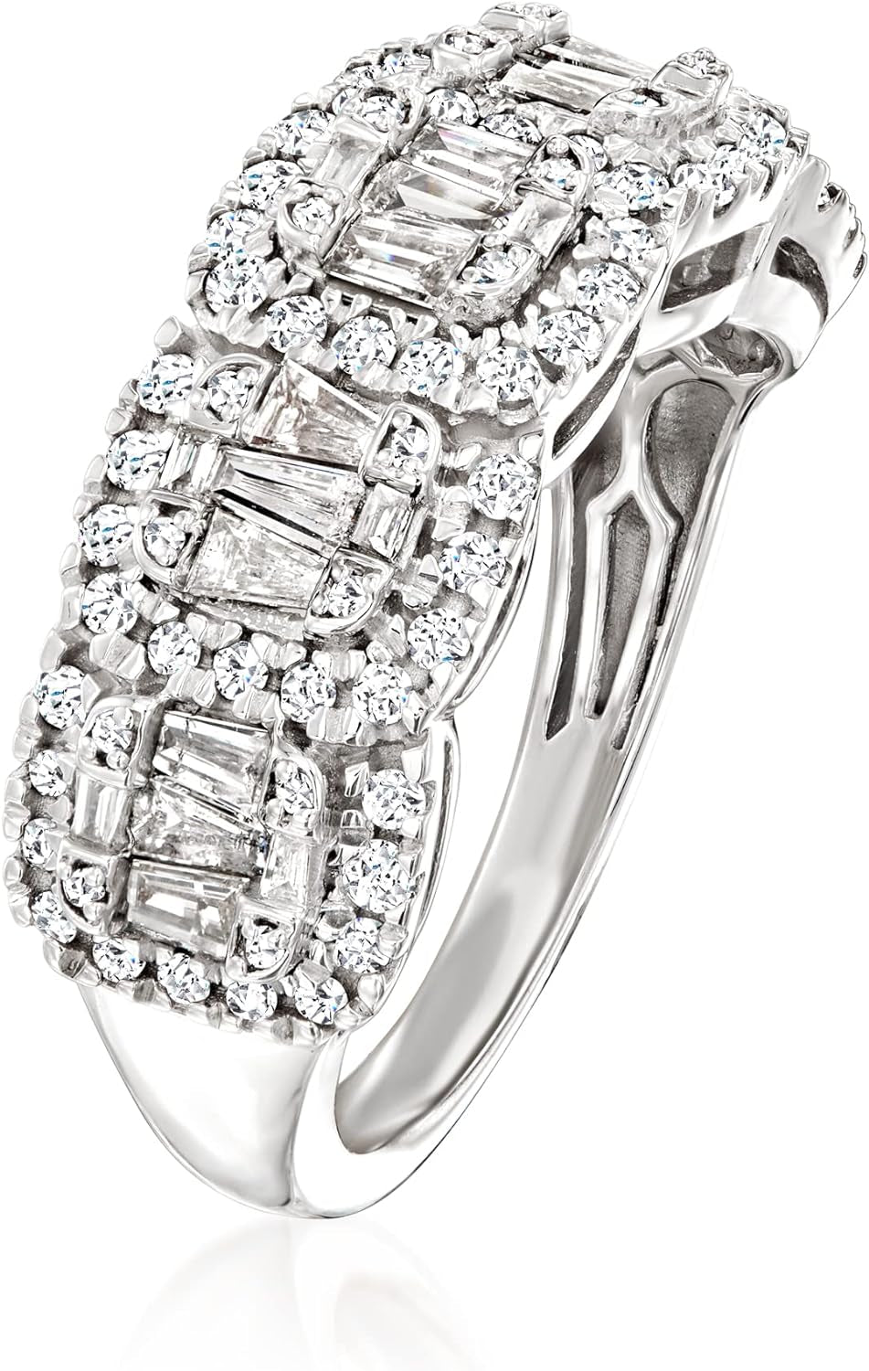 1.00 Ct. T.W. round and Baguette Diamond Ring in Sterling Silver