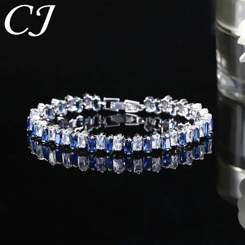 CANDICE Hottest Yellow Gold Plated Tennis Bracelet for Women Shiny Baguette Cubic Zircon Setting Gorgeous Party Jewelry Accessories