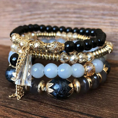 Women'S Bohemian Creative Beaded Crystal Bracelet 4 Pack Multi-Layer Beaded Fashion Bracelet