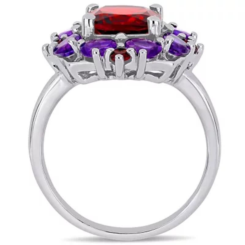 Garnet and African-Amethyst Cocktail Ring in Sterling Silver