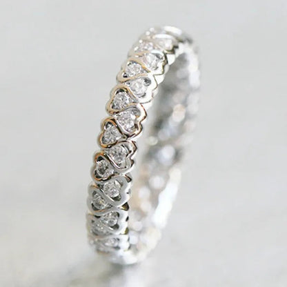 925 Sterling Silver White /Rose Color with CZ  Diamond Heart Eternity Ring