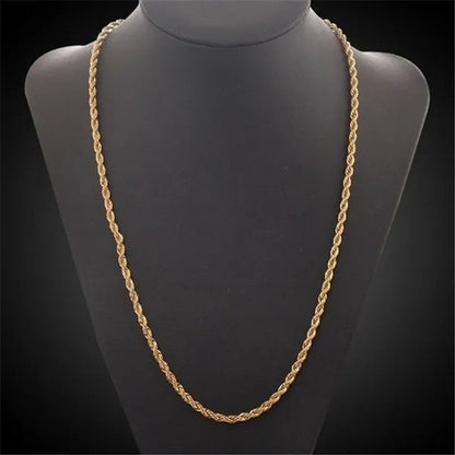 (Necklace + Bracelet) New Luxury Men and Women 18-karat Gold European Classic Silver Twist Necklace Bride Engagement Ornaments