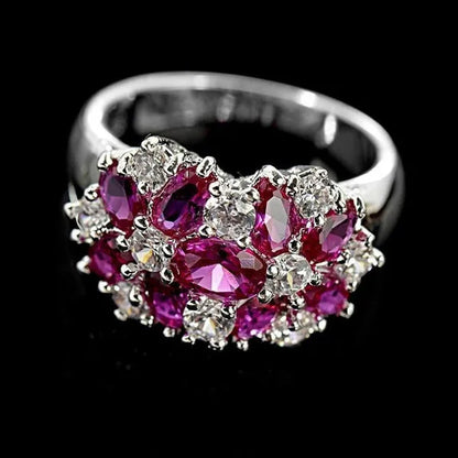 Fashion Women Blue Sapphire Flower Rings Crystal Zircon Gemstone Rings Size 6-10