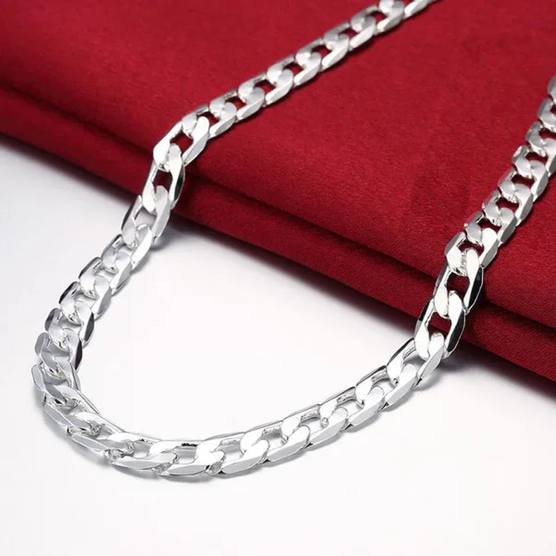2PCS (Bracelet + Necklace) 925 Sterling Silver Fashion Jewelry Sets Curb Chain Necklace 925 Solid Silver Jewelry High Quality Necklace Bracelet 16-30 inches