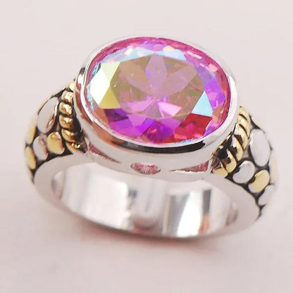 Rose Rainbow Topaz 925 Sterling Silver Fashion Ring Size 6 7 8 9 10 F728