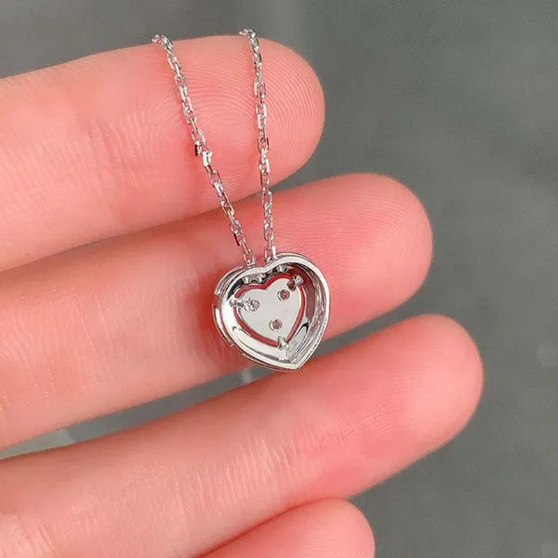 New Fashion Micro Pave 0.34Ct Diamond Lover Heart Pendant Necklace for Women Romantic Wedding Party Necklace