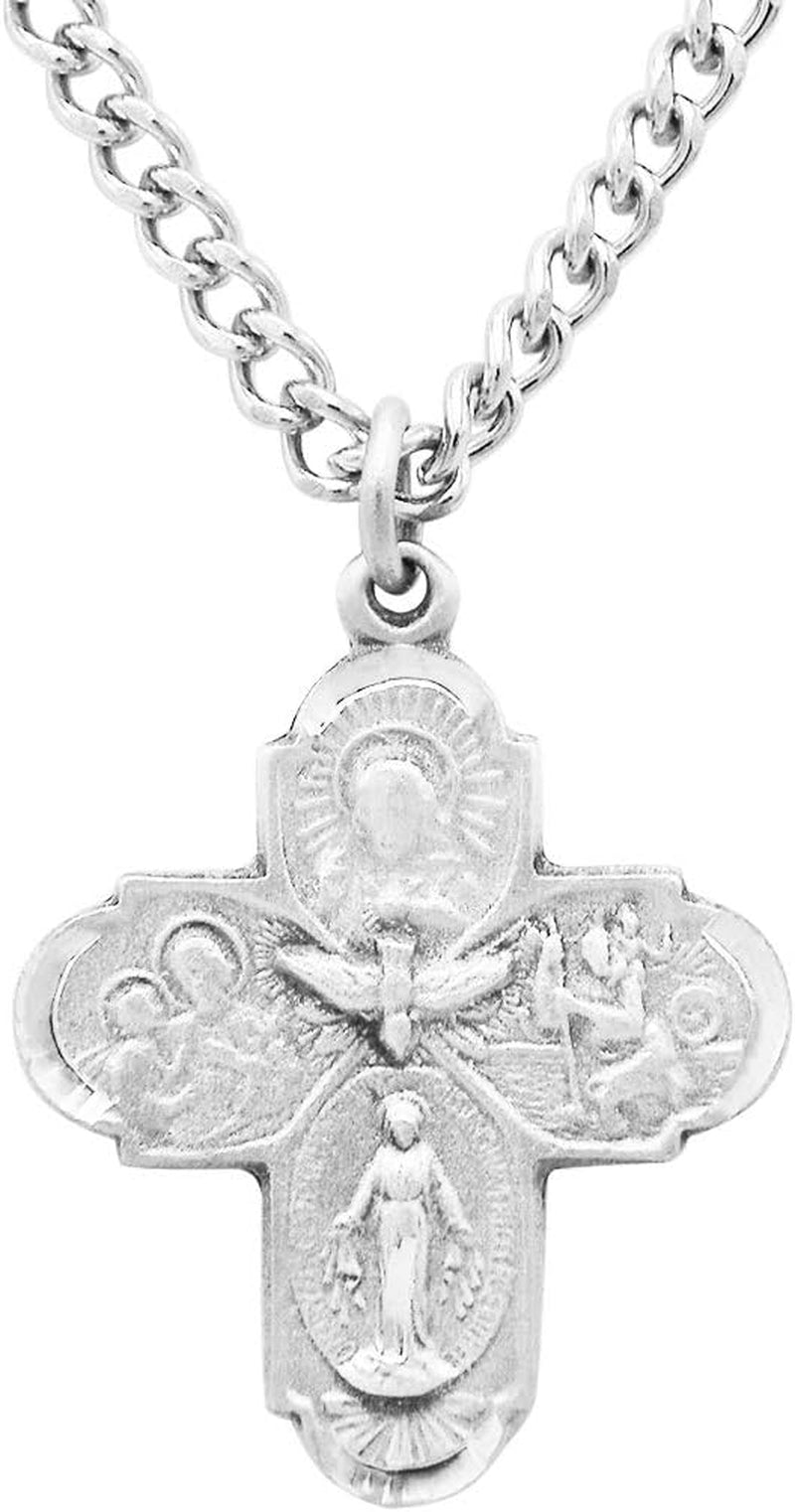 Religious Gift Traditional Catholic Small Four Way Medal Pendant Necklace, 24"