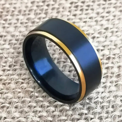 Simple Style Titanium Steel New Elegant Black Classics Ring With Gold Edge For Women Men Couple Fashion Jewelry Lover Engagement Rings Wedding Band Anniversary Gifts